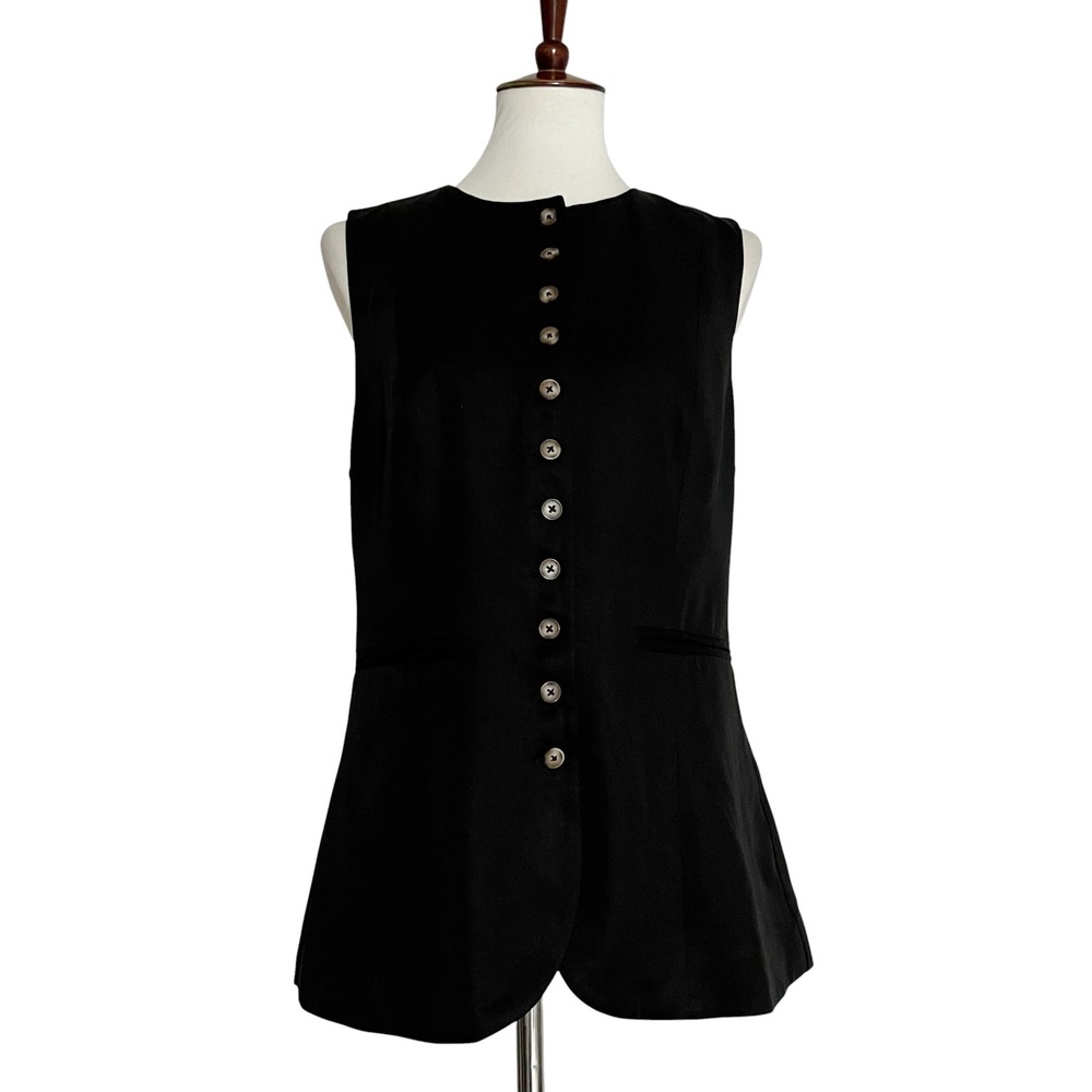 Reformation Jaden Vest Black Button Front Tailored Waistcoat Cinch Back Size 10